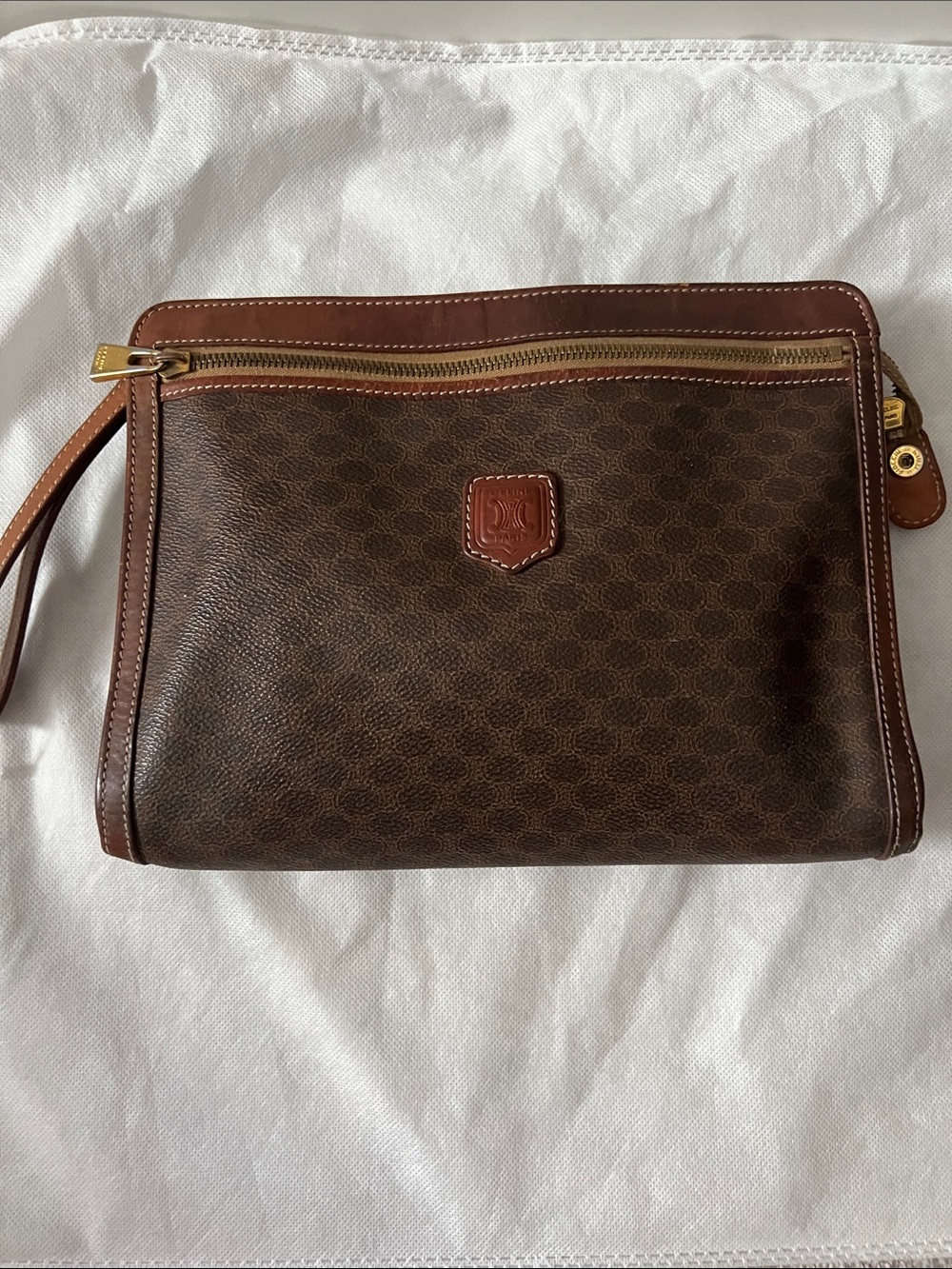 Celine Vintage Brown Mini Leather Wristlet Clutch